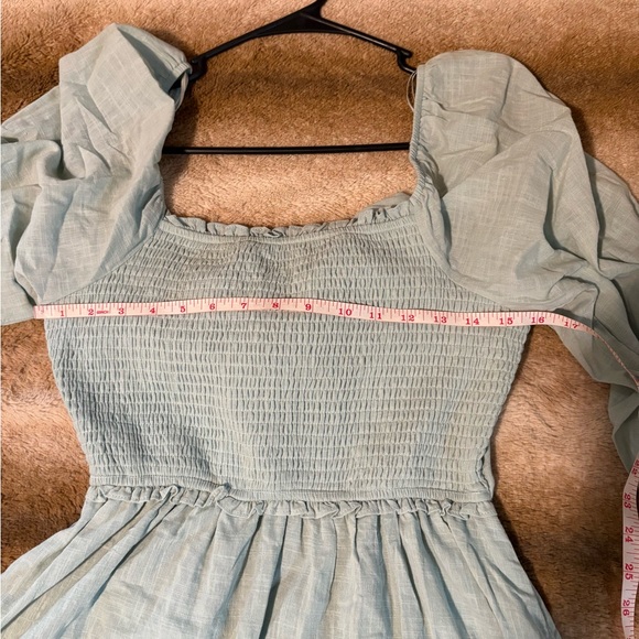 Altar'd State Sage Green Peasant Sleeve Mini Dress with Bow Back. Size Large. - Picture 6 of 9